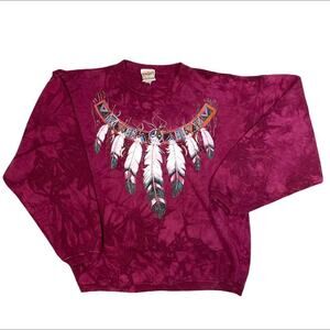Ragtops Native American Feather Vintage 90s USA Tie Dye Crewneck Sweatshirt Med